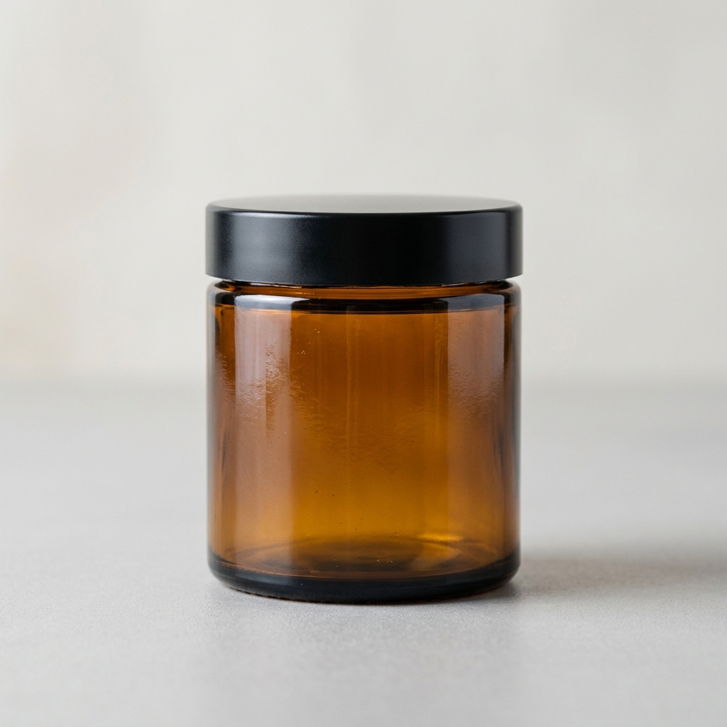AMBER GLASS CREAM JAR WITH BLACK LID | COSMETIC CONTAINER FOR FACE CREAM, BALM & SKINCARE PACKAGING