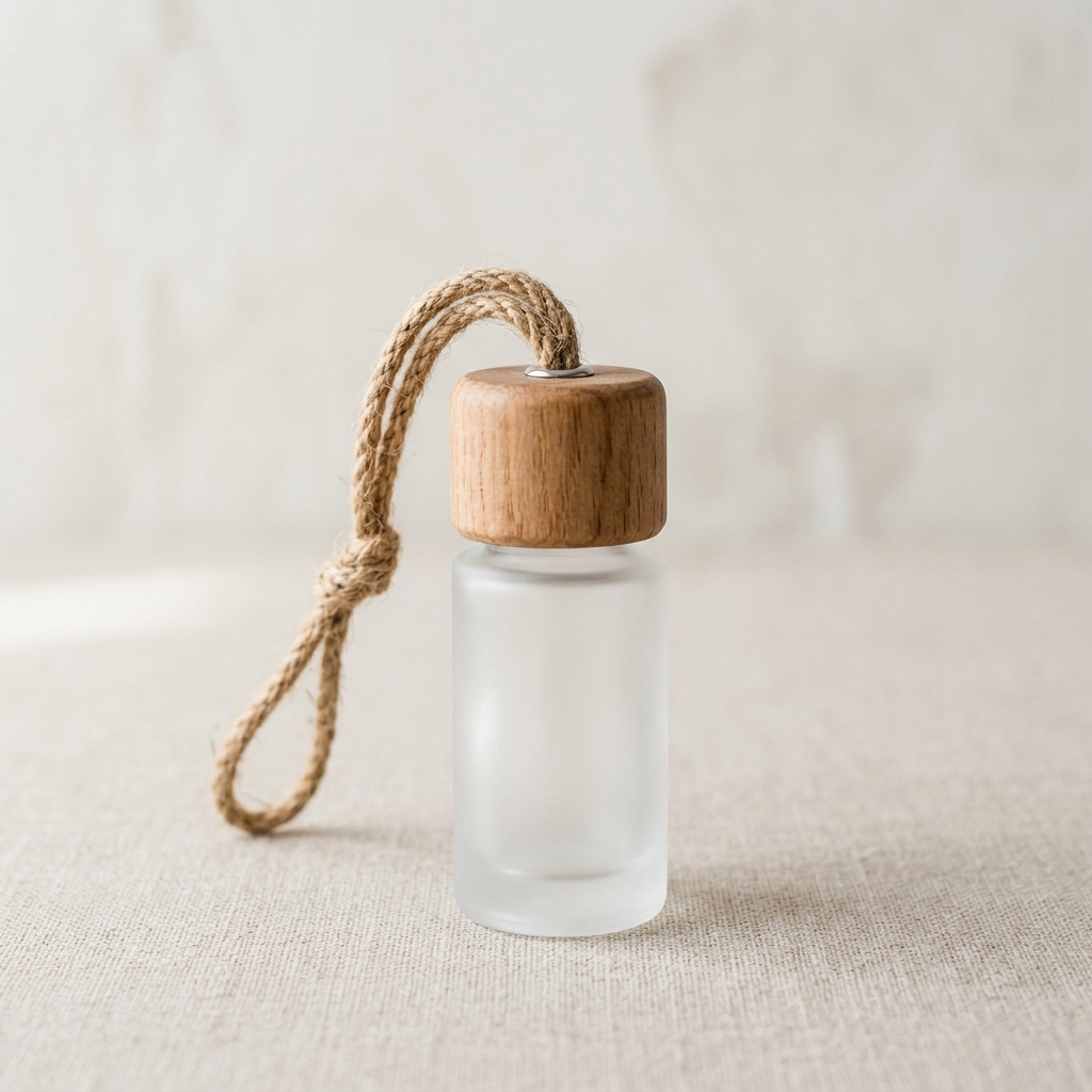 10ML HANGING CAR DIFFUSER BOTTLE | FROSTED GLASS AROMATHERAPY BOTTLE WITH WOODEN ROUND CAP & HANGING ROPE FOR CAR PERFUME, ESSENTIAL OILS & AIR FRESHENER